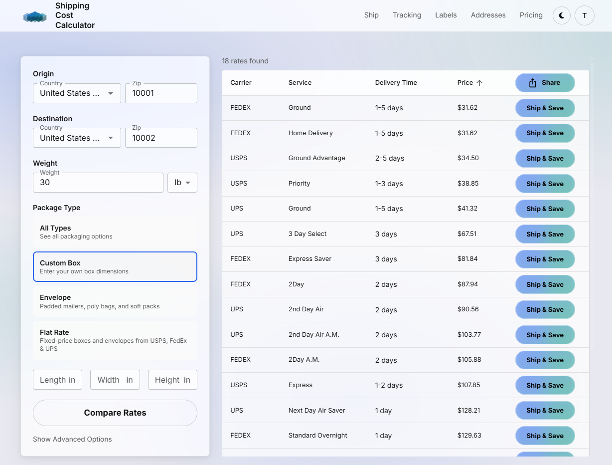 Shipping Cost Calculator
